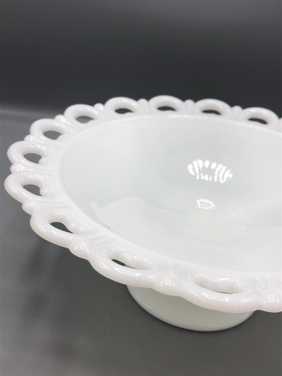 Vintage Anchor Hocking MG Lace edged footed dish