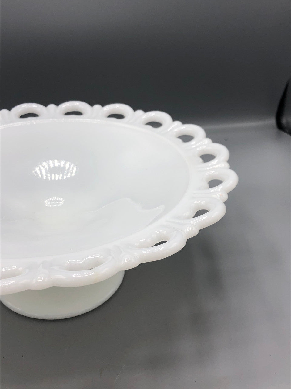 Vintage Anchor Hocking MG Lace edged footed dish