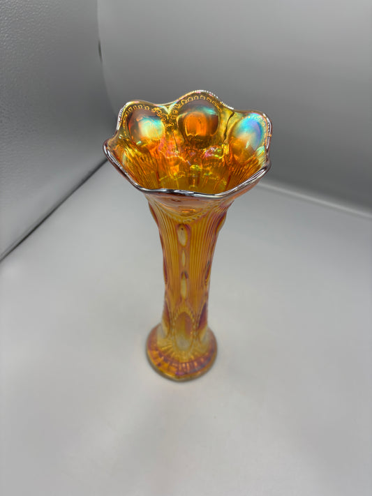 Imperial glass marigold "Beaded bullseye swung vase