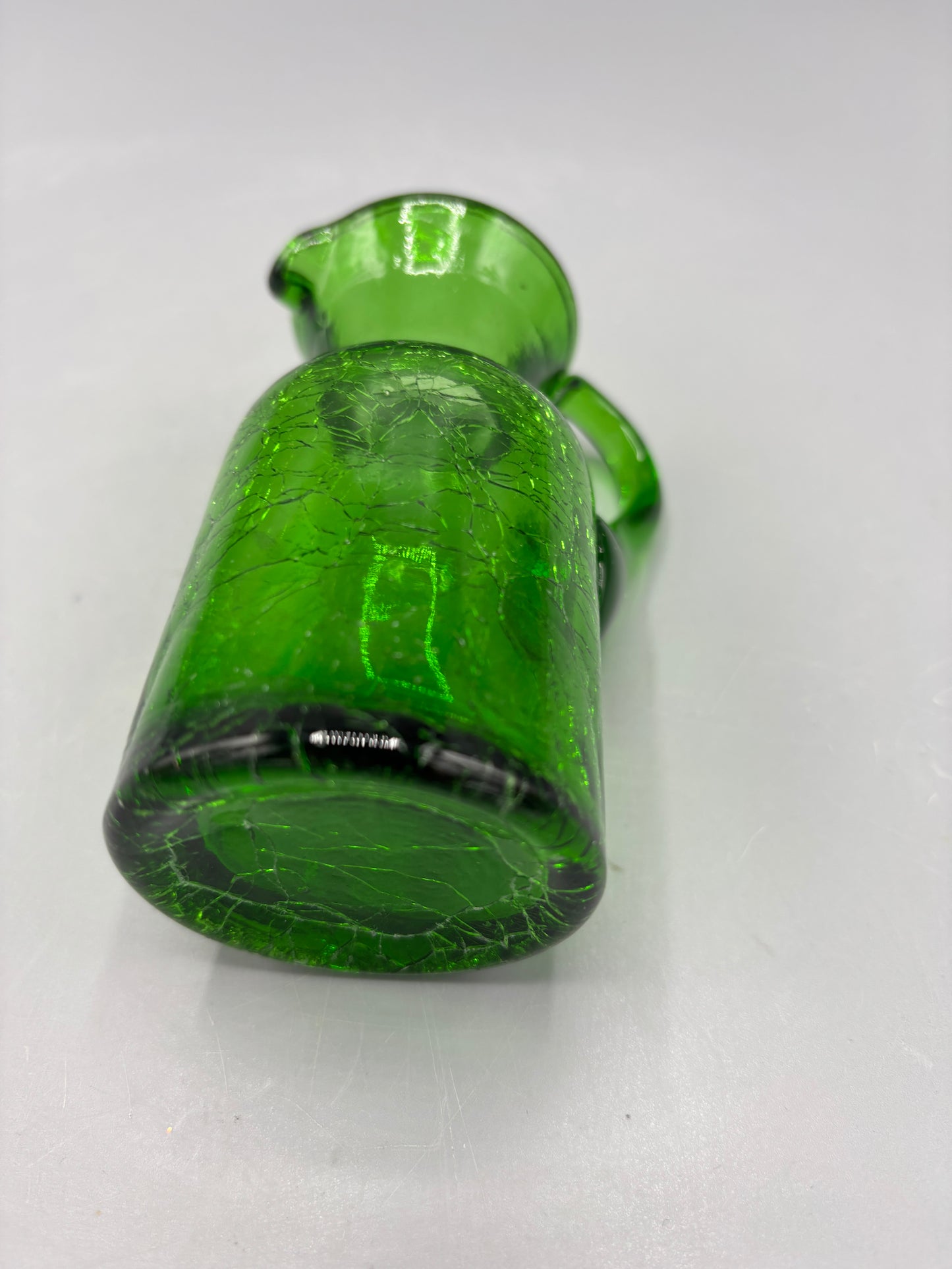 Emerald green crackle glass pitcher