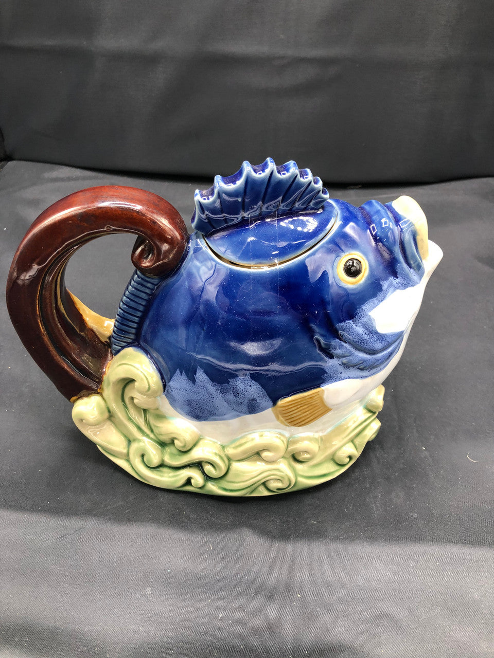CBK LTD Nouveau Majolica Fish Teapot