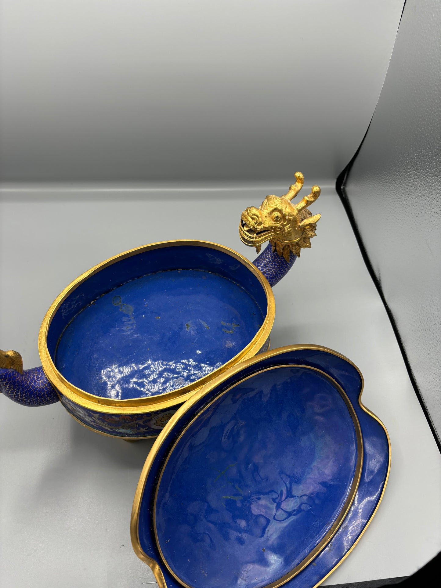 3 tier lidded Cloisonne Chinese Dragon Censor