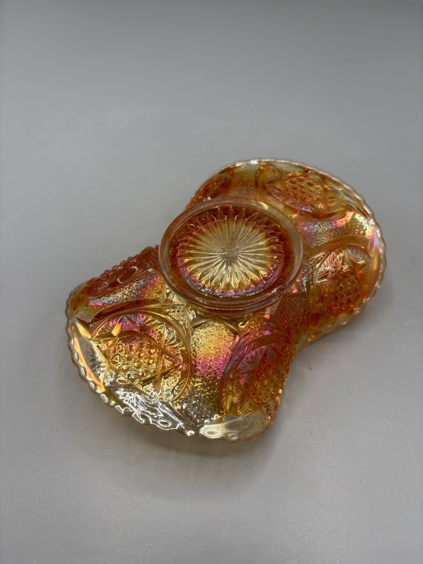 Vintage Fenton Northern star marigold glass tray