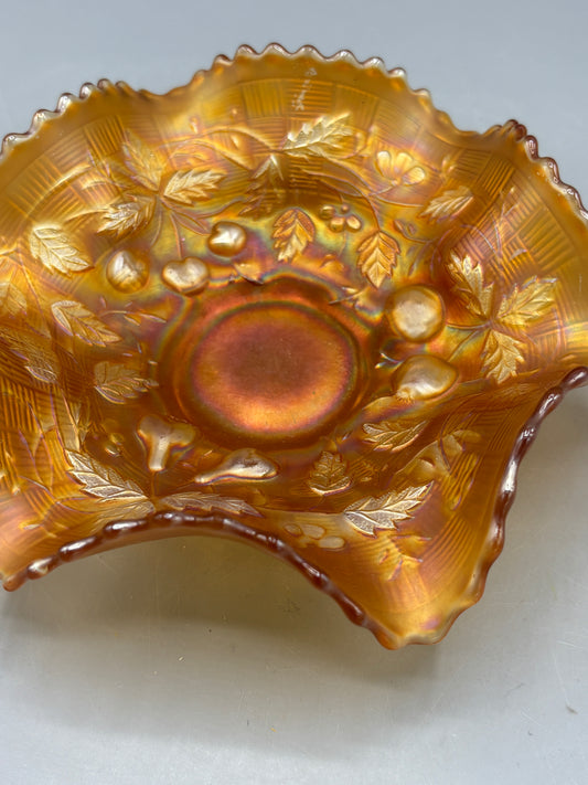 Northwood marigold carnival bowl with fruits and flowers