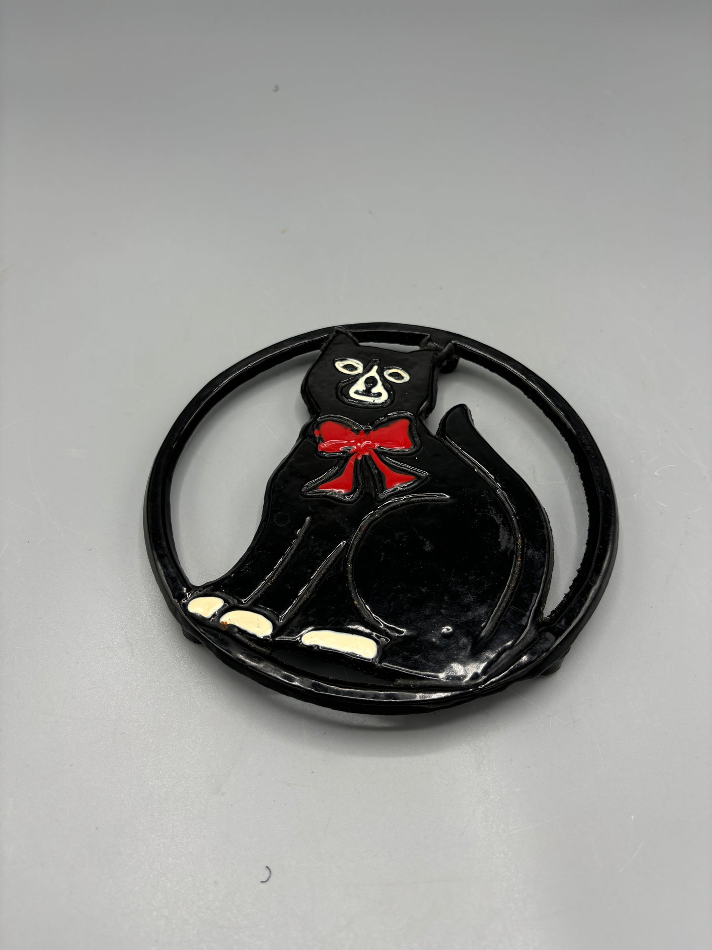Vintage Retro MCM Cat Cast iron trivet (12151)