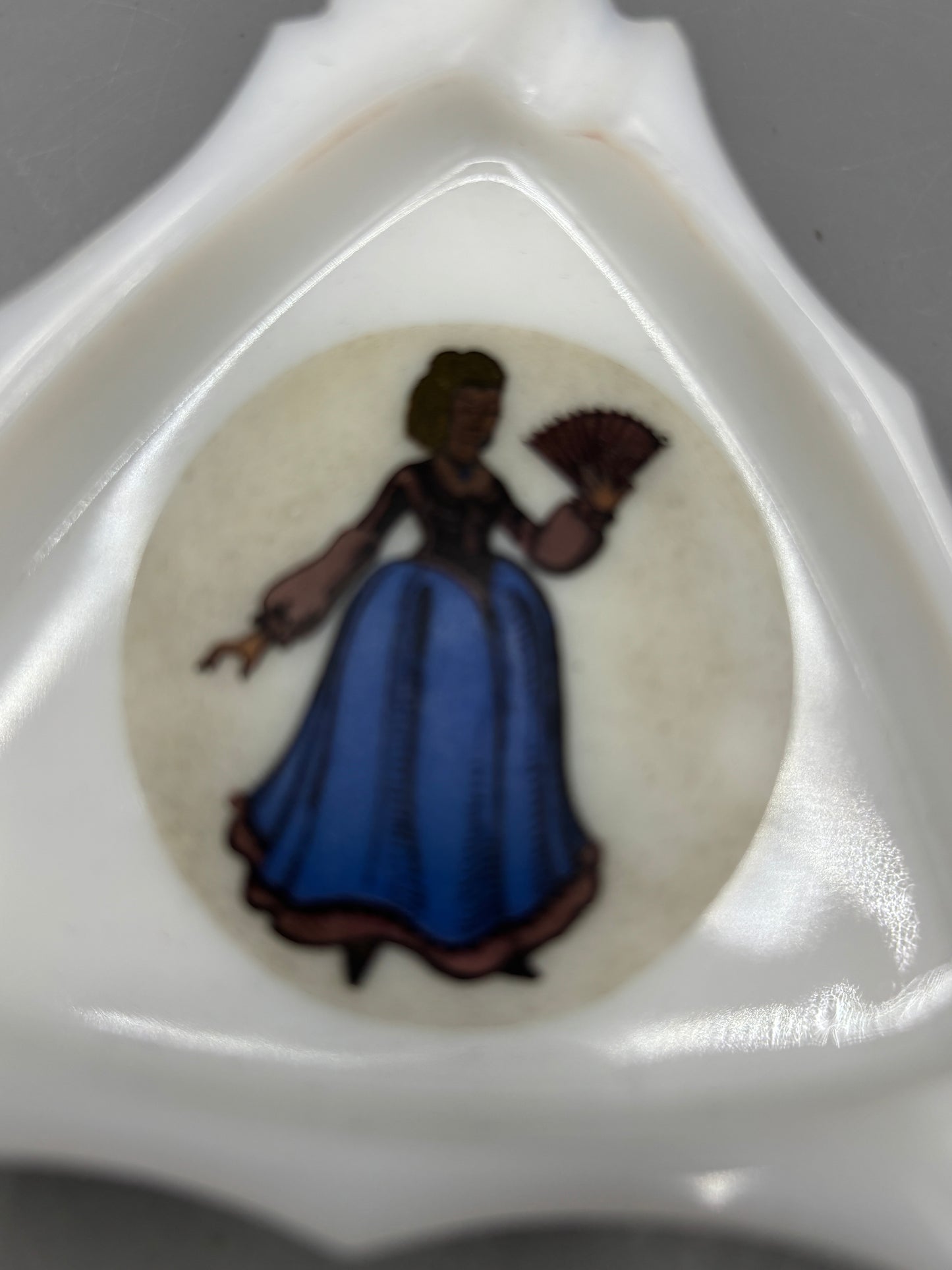 Vintage Milk glass Ashtray with lady