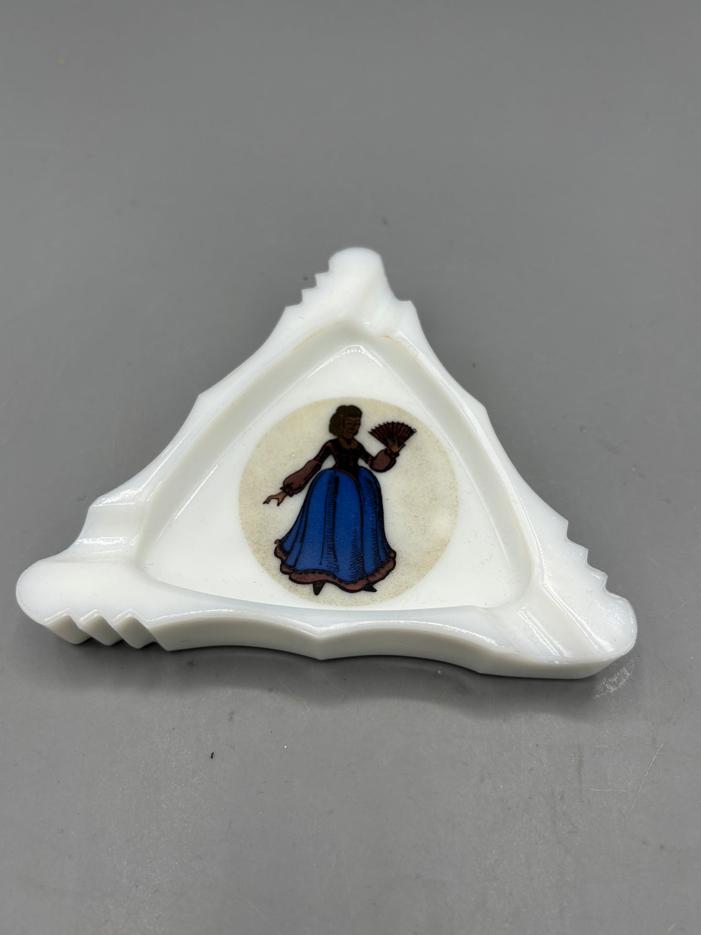Vintage Milk glass Ashtray with lady