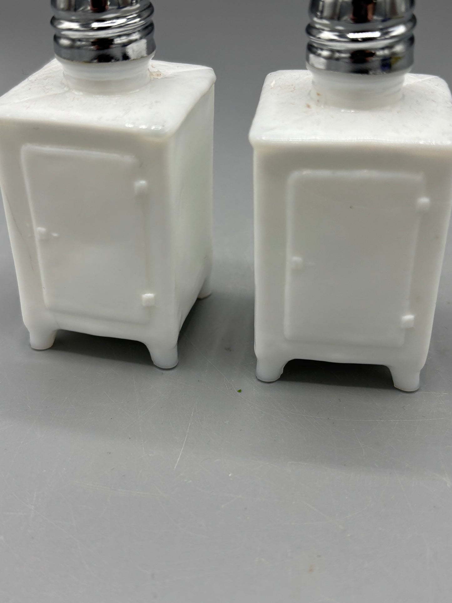 Milk glass GE ice box Salt & Pepper