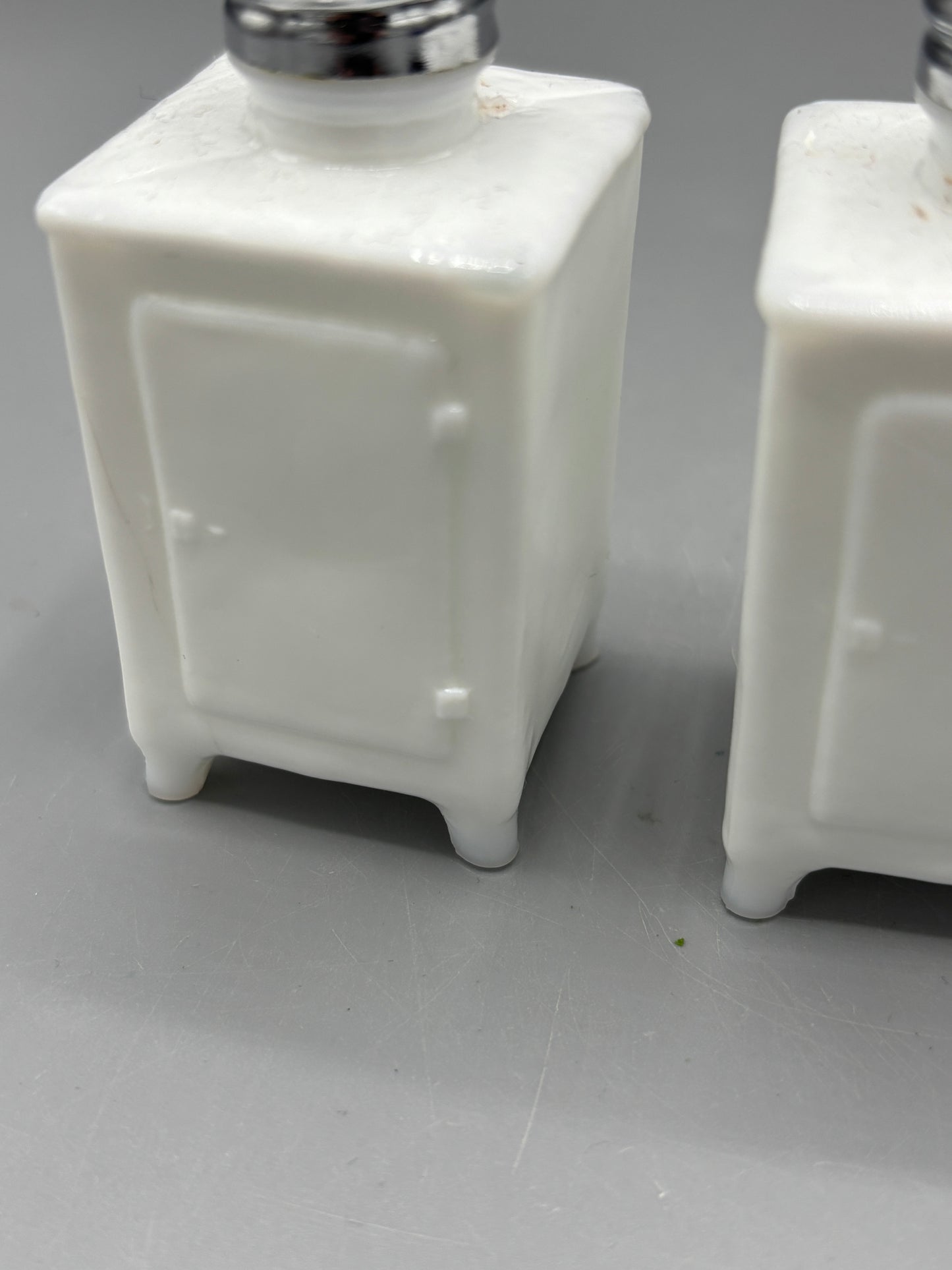 Milk glass GE ice box Salt & Pepper