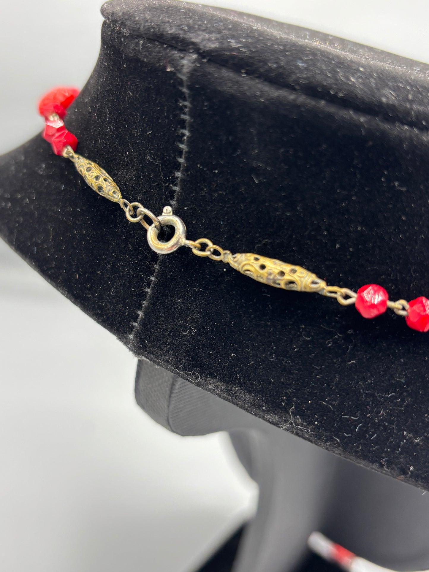 Red colored stone & Filigree bead necklace