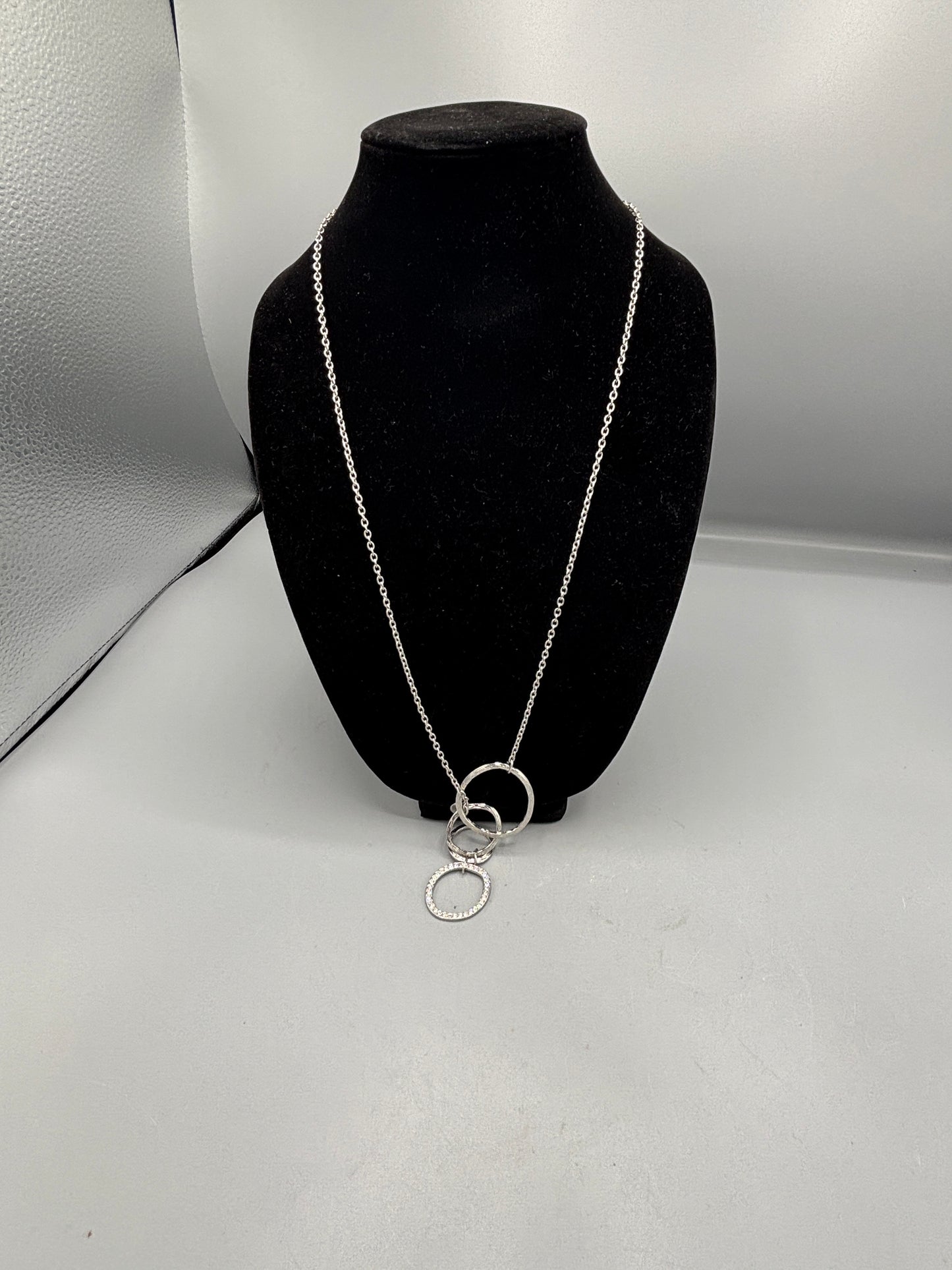 Chicos lariat Silver Rhinestone circle necklace