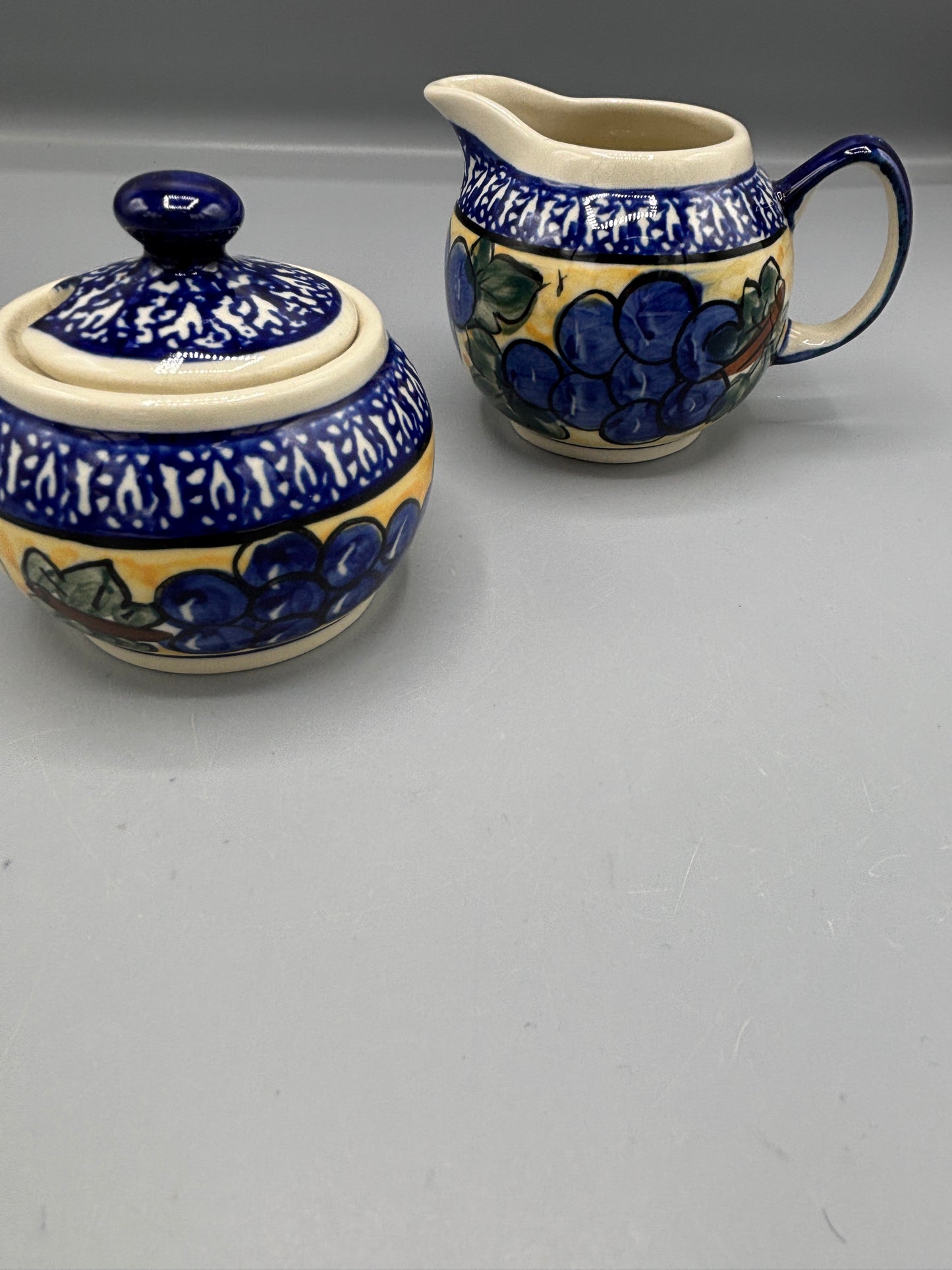 Vintage Bolestawiec polish pottery creamer & sugar set