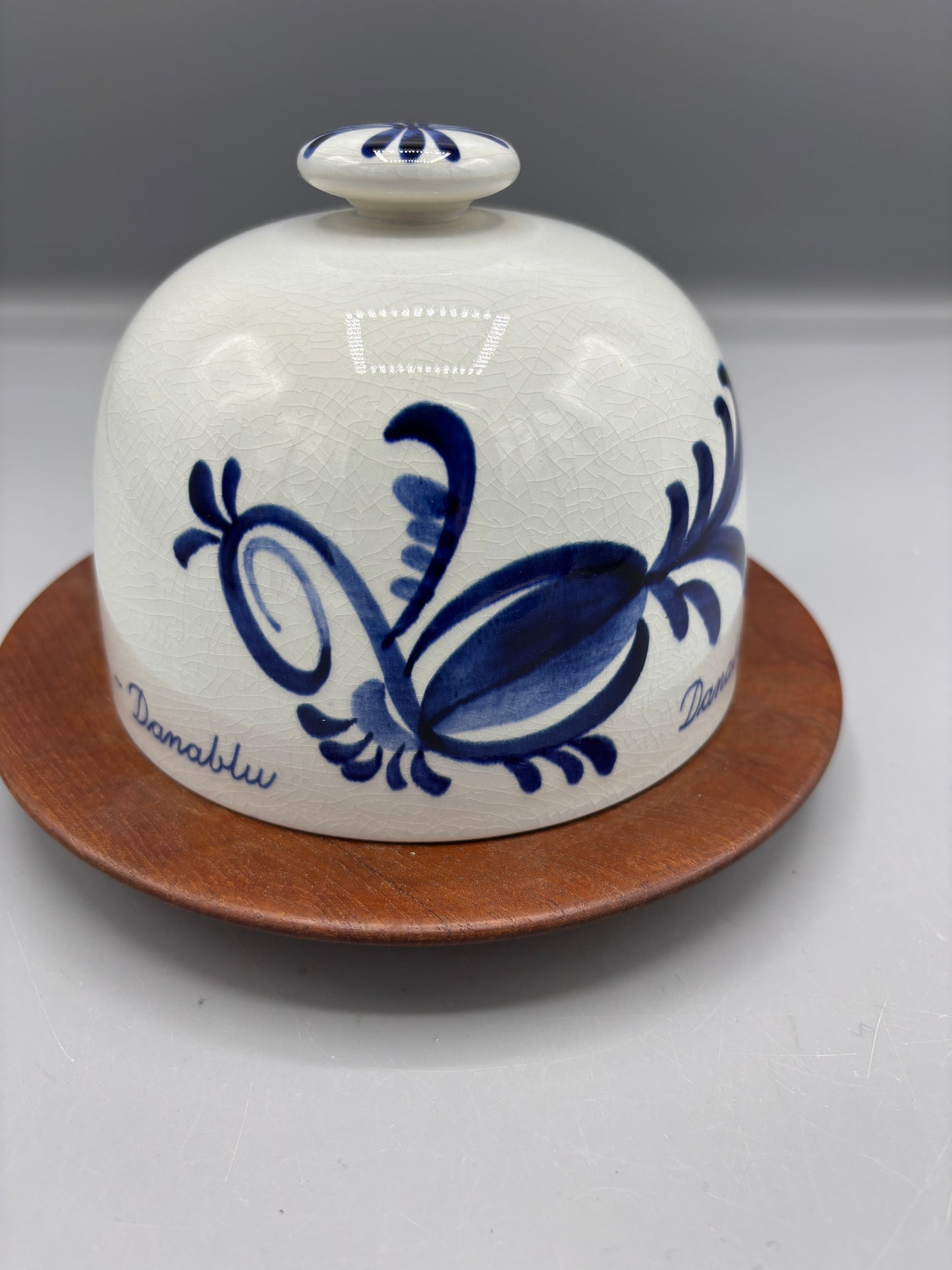 Royal Copenhagen Danish hand painted cheese dome wood plate