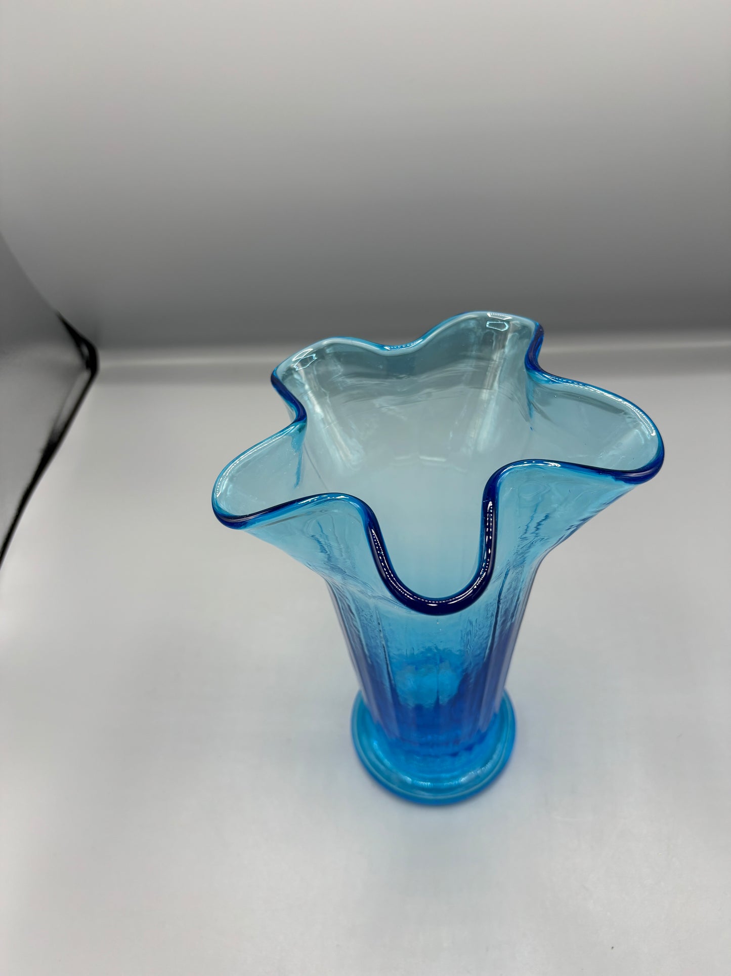 Vintage MCM blue ruffled fluted vase
