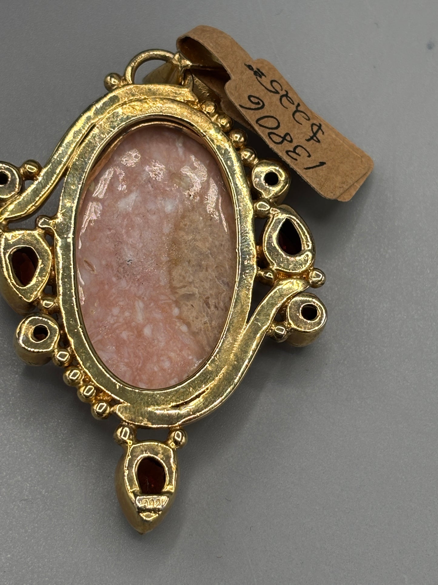 Gold tone Rhodochrosite & Garnet pendant
