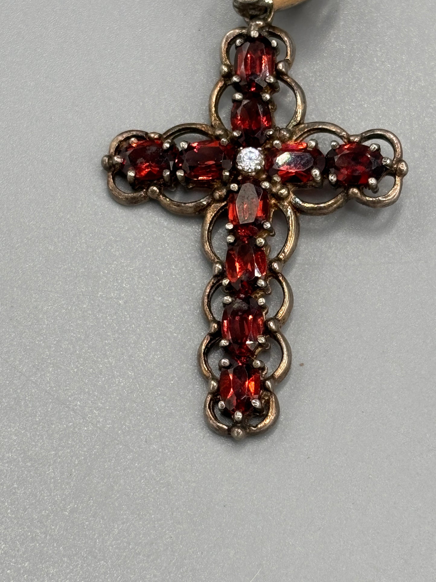 Sterling Garnet Cross Pendant