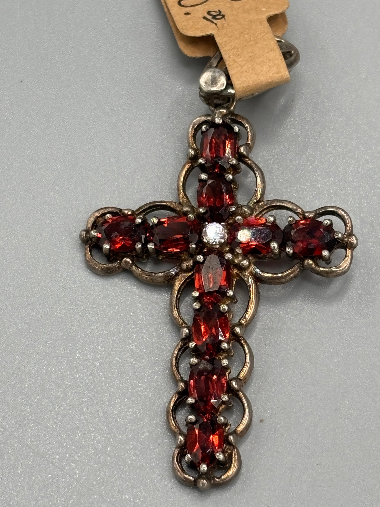 Sterling Garnet Cross Pendant