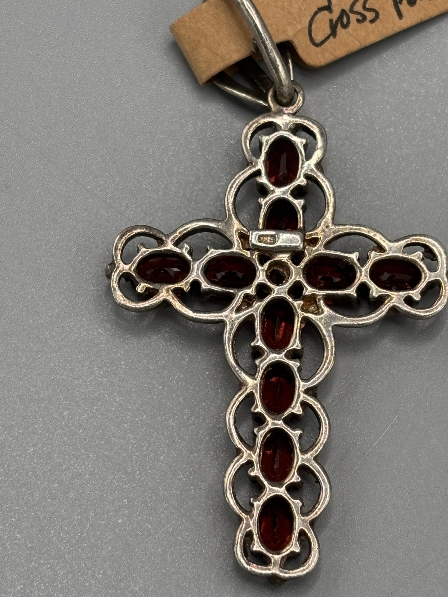 Sterling Garnet Cross Pendant