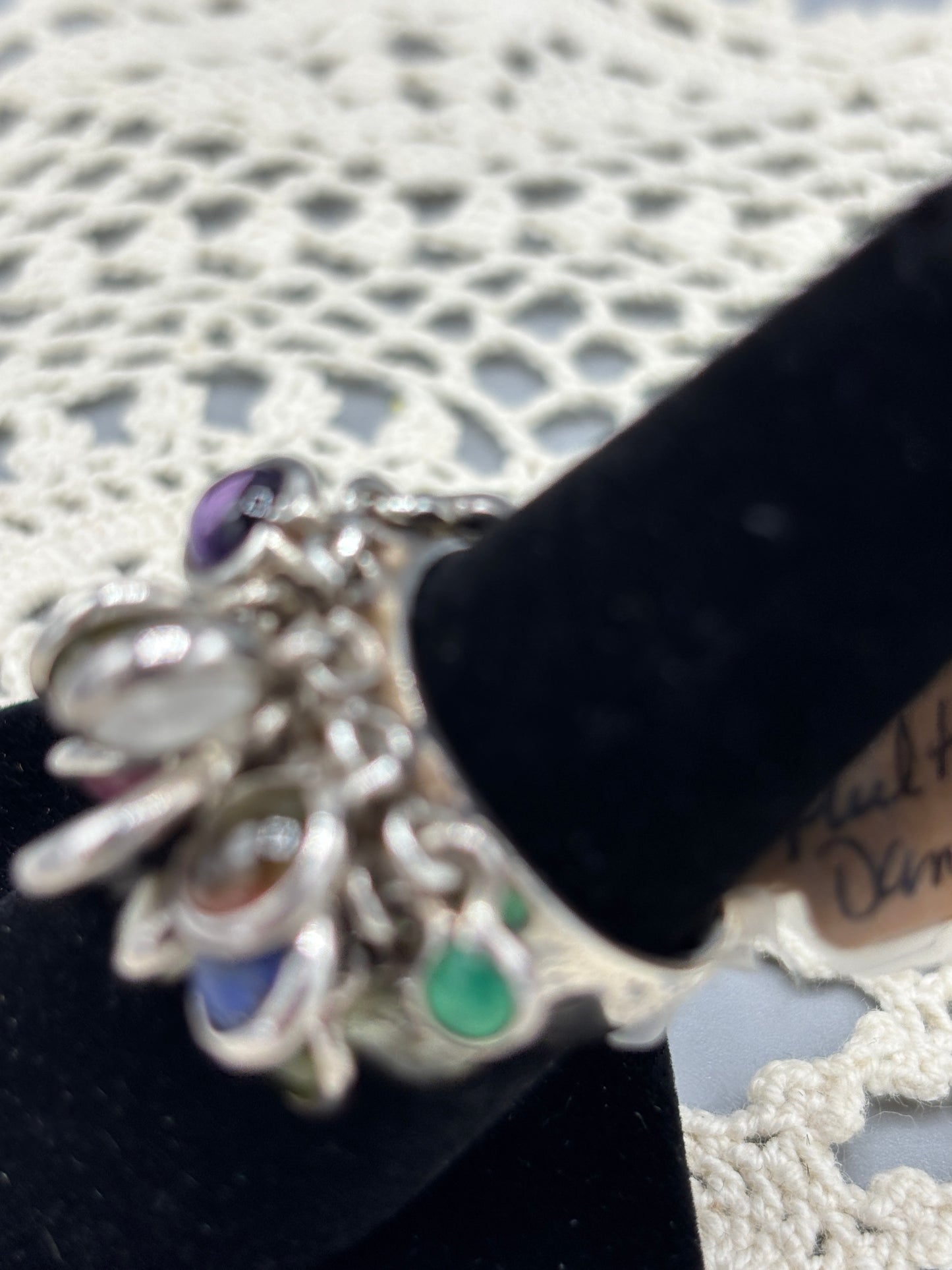 Sterling Multi Jade dangle ring