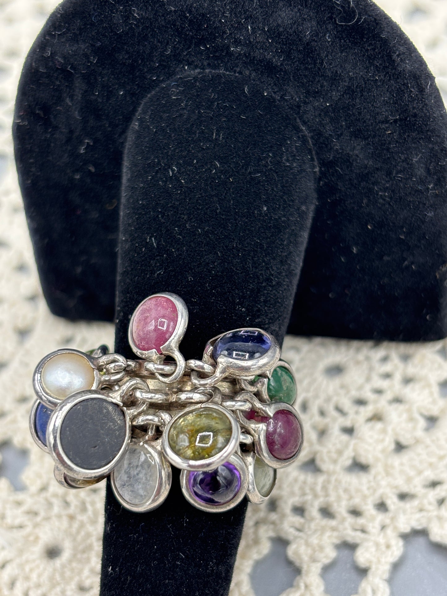 Sterling Multi Jade dangle ring