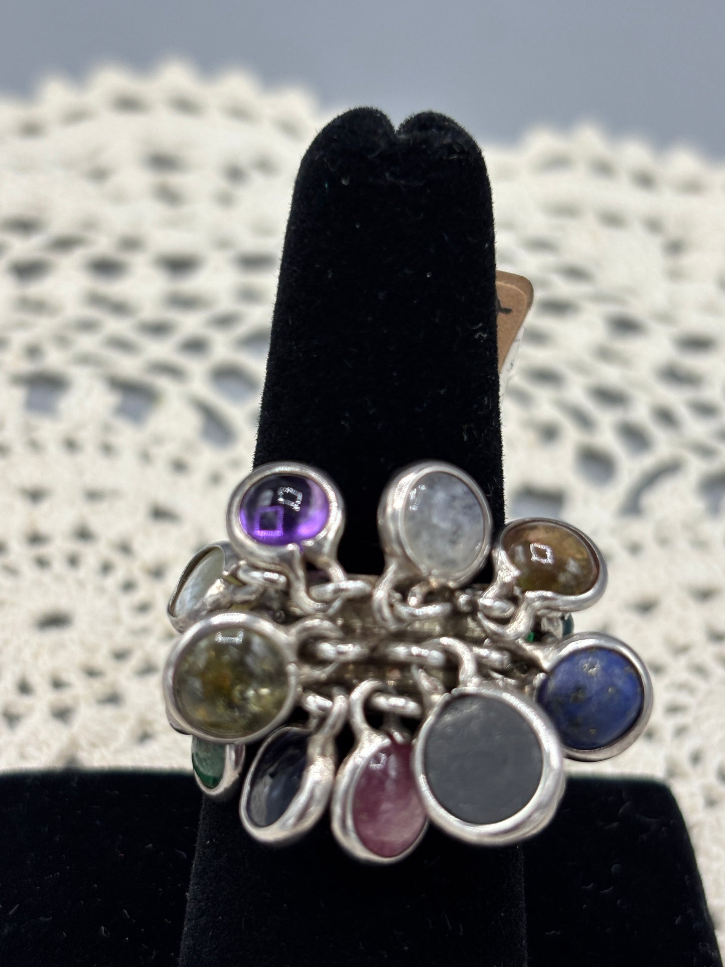 Sterling Multi Jade dangle ring