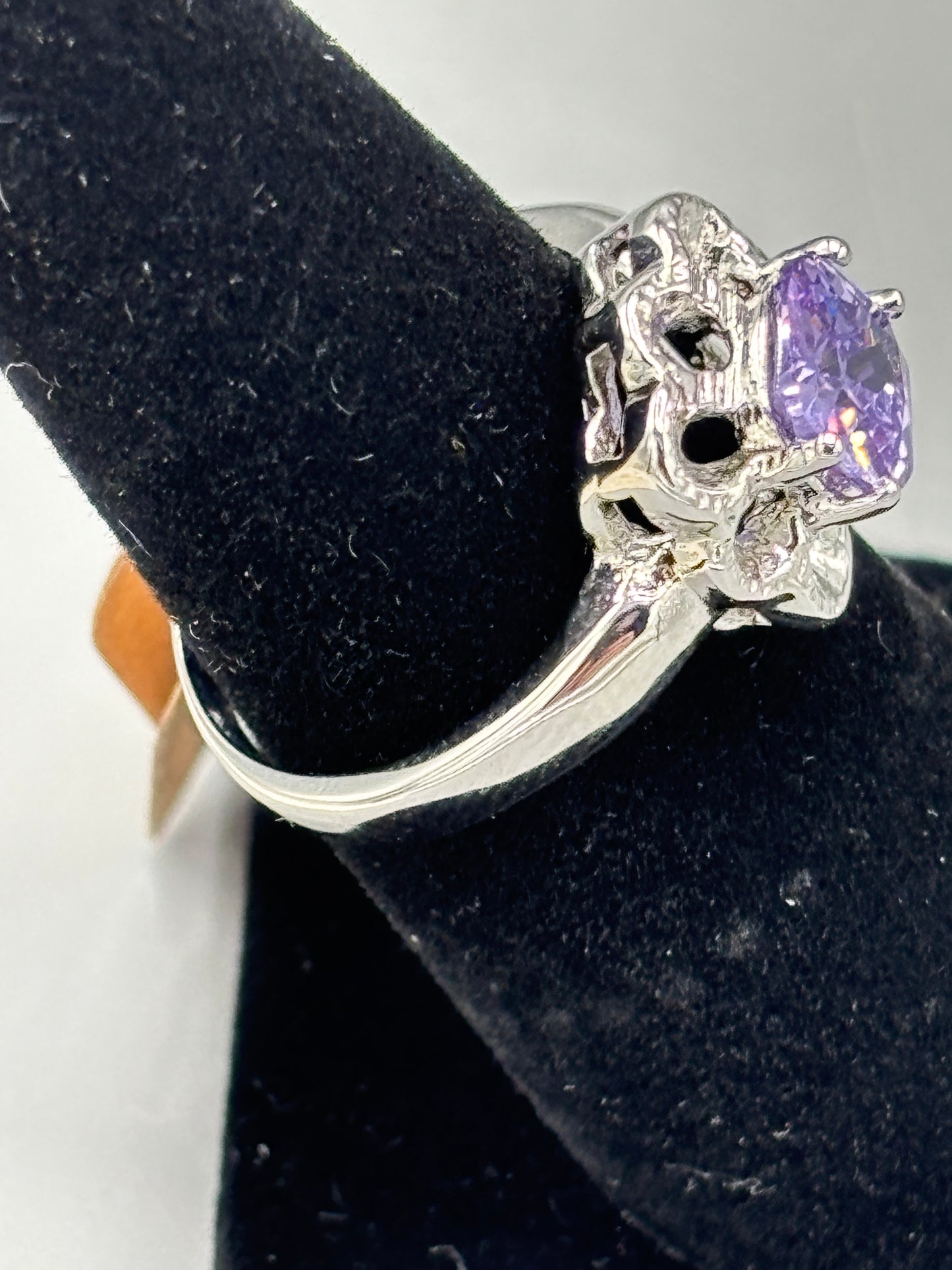 Silver tone Lilac stone ring