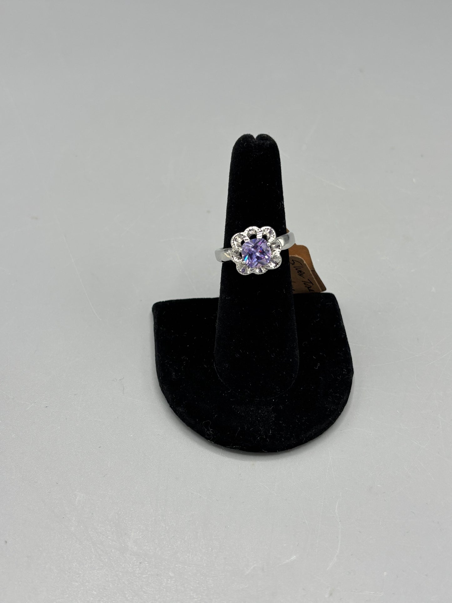 Silver tone Lilac stone ring