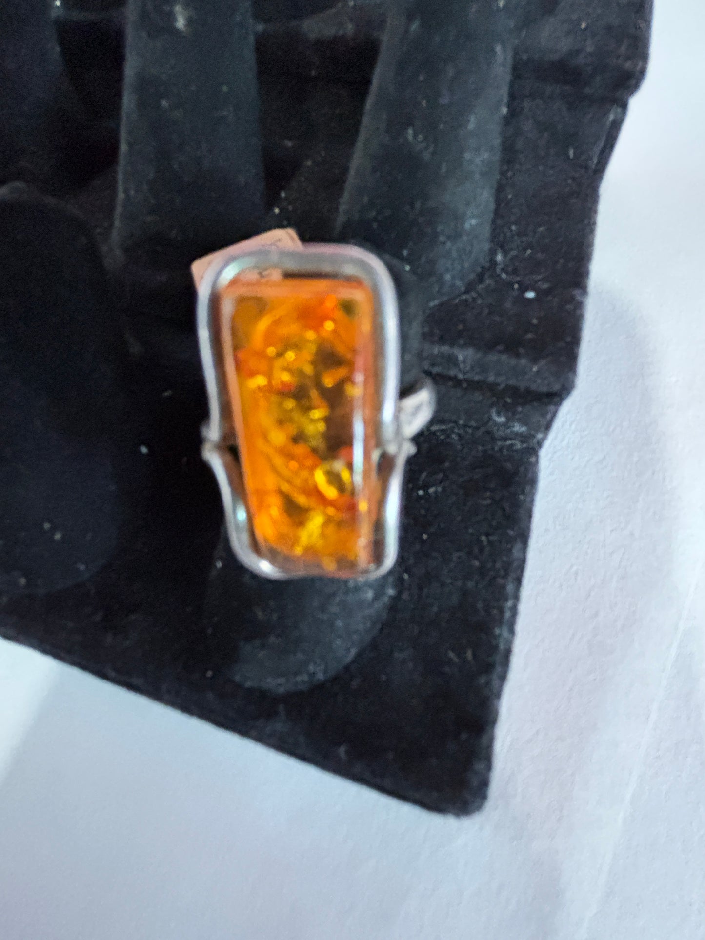 Sterling Amber Ring