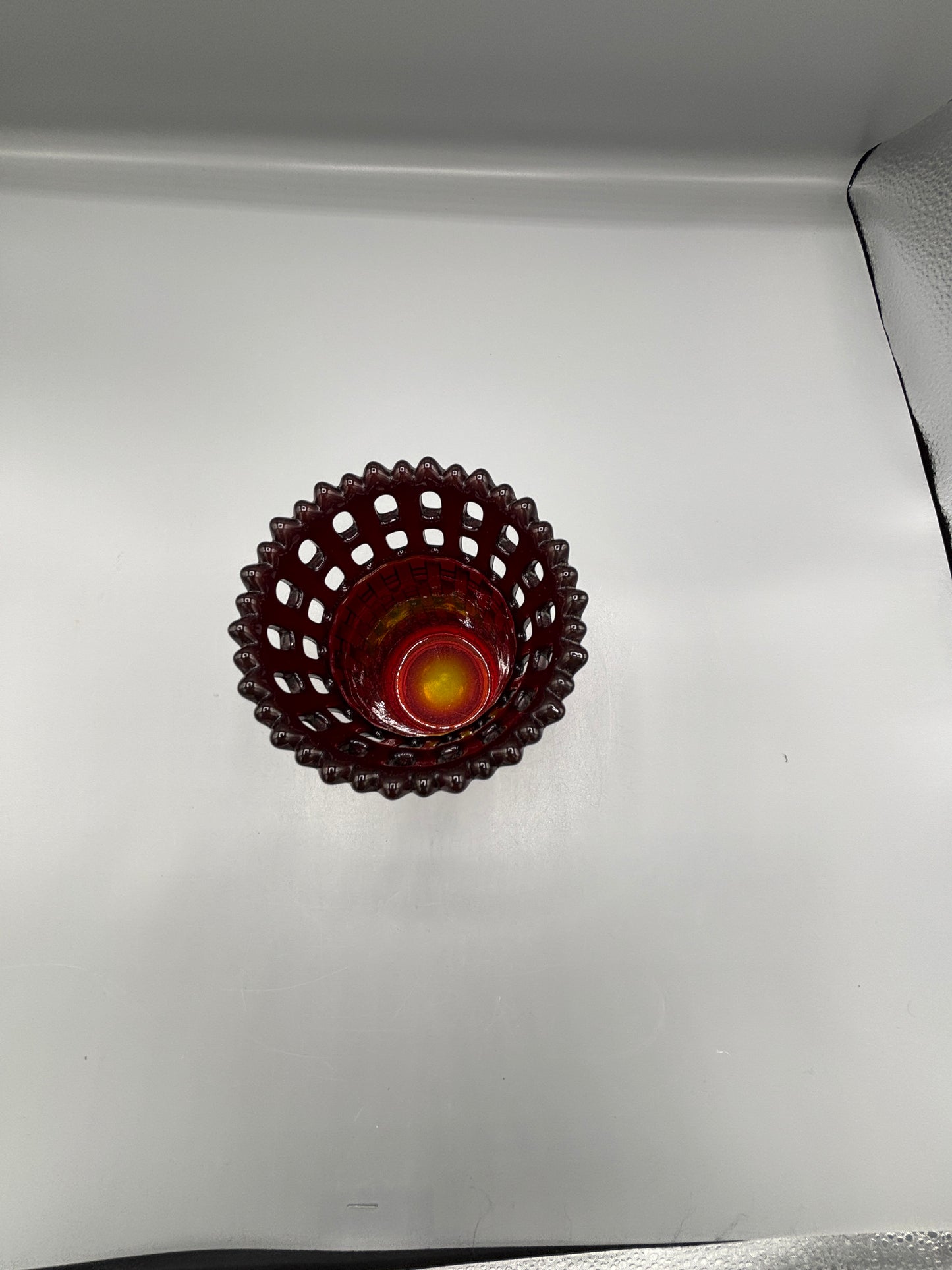 Vintage Ruby red basketweave vase