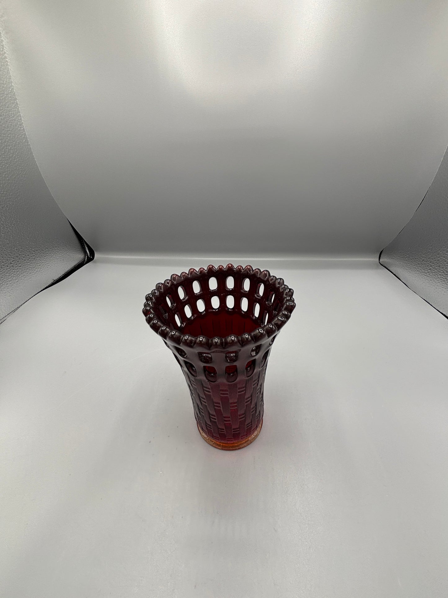 Vintage Ruby red basketweave vase