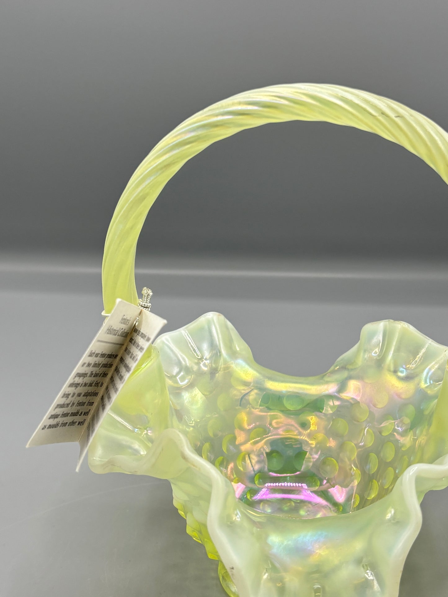 Vintage Vaseline Opalescent Basket by Fenton