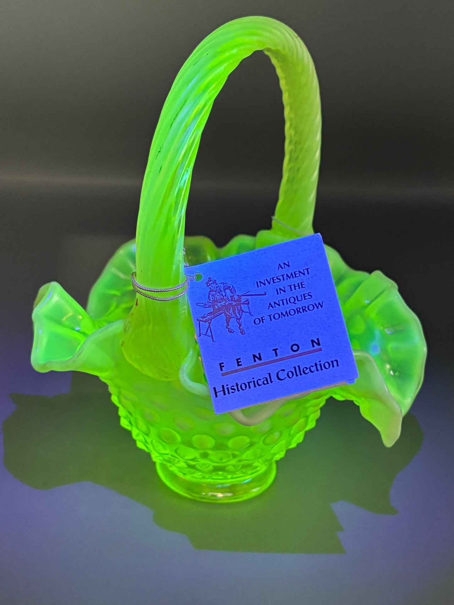 Vintage Vaseline Opalescent Basket by Fenton