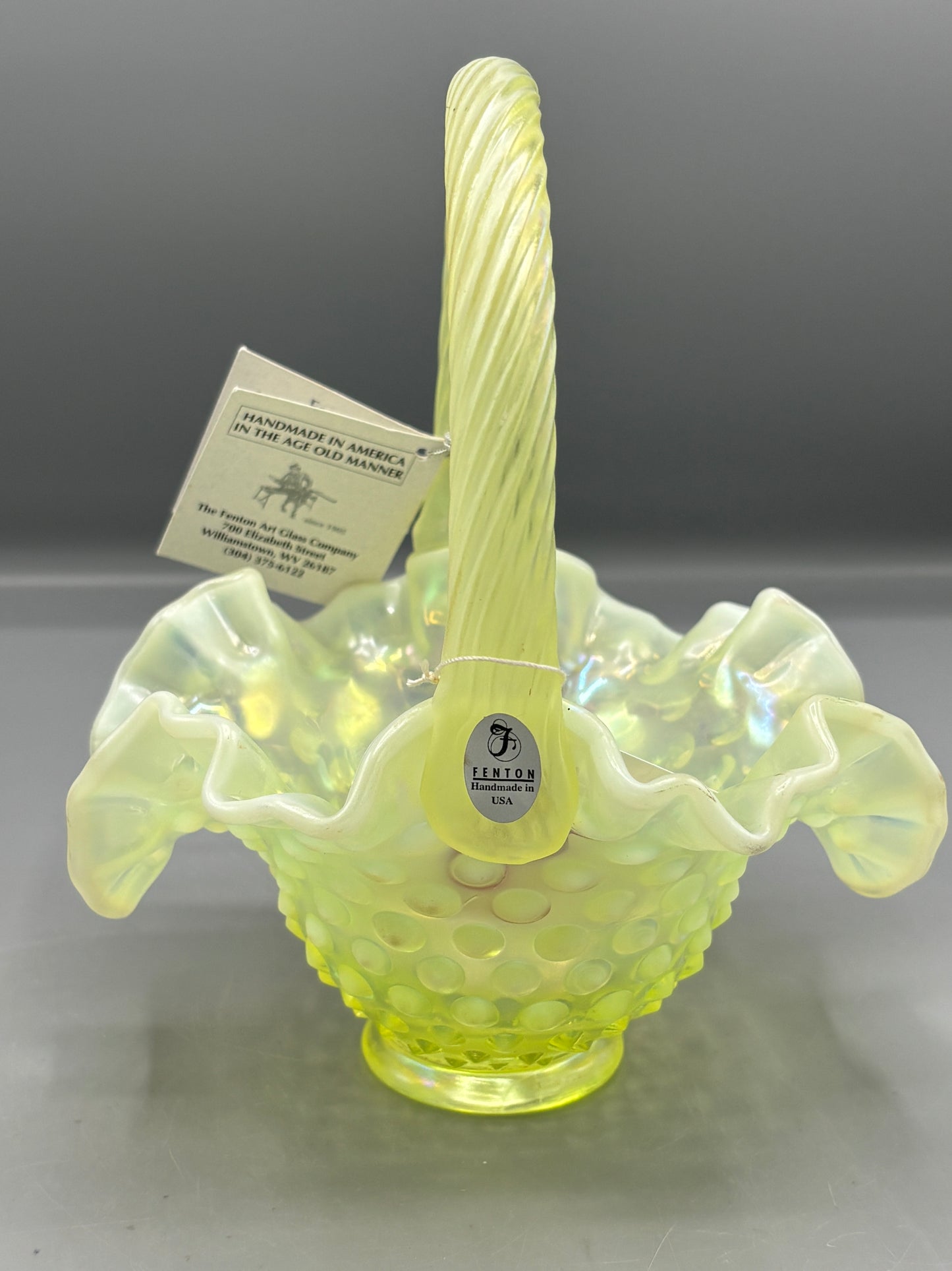 Vintage Vaseline Opalescent Basket by Fenton