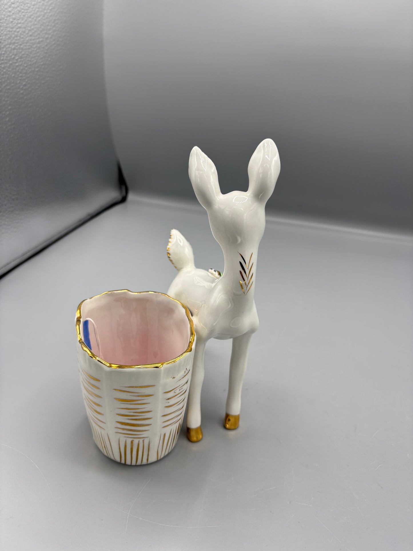Vintage White deer planter