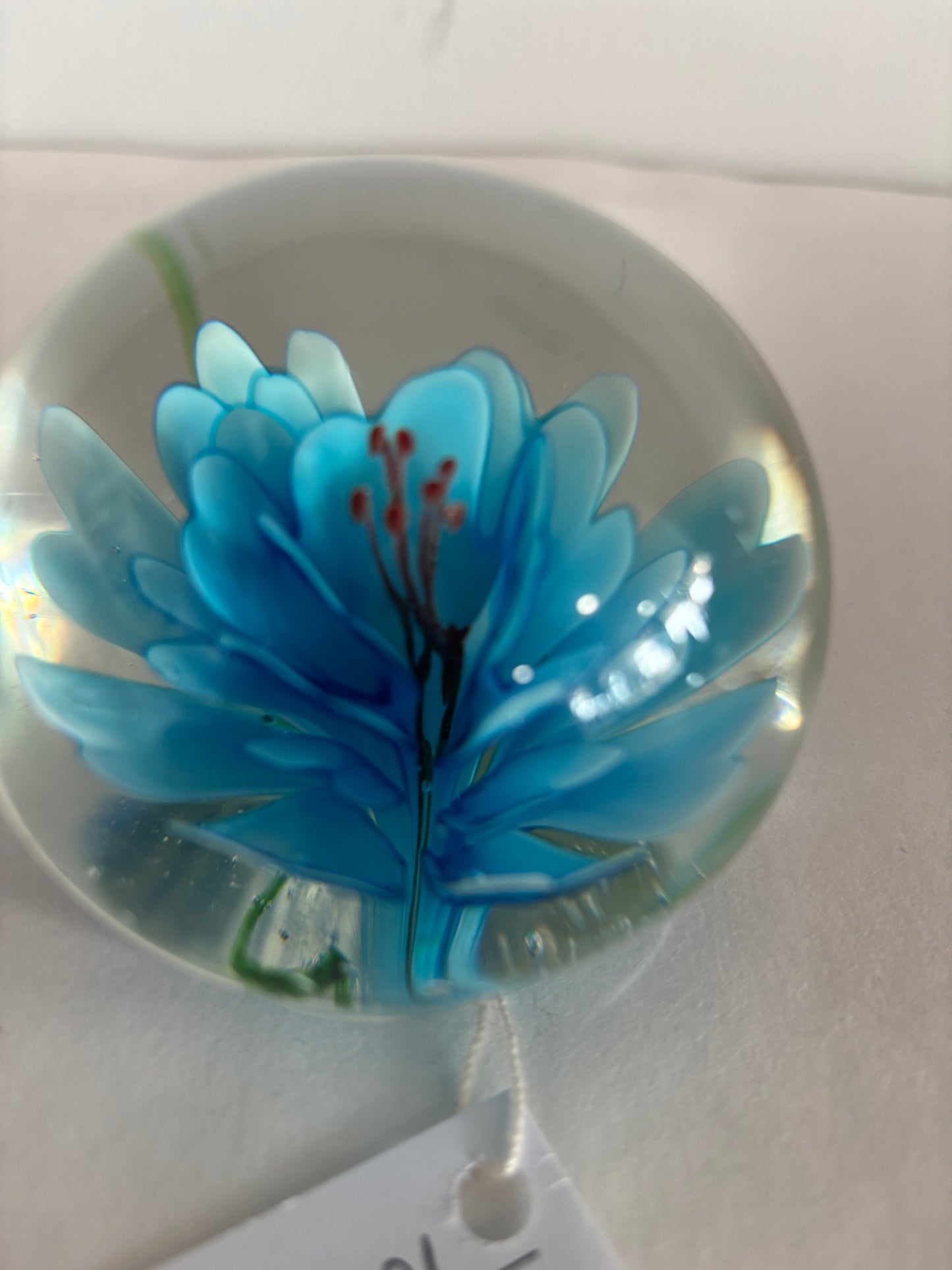 Vintage Art Glass Light Blue Flower Paperweight