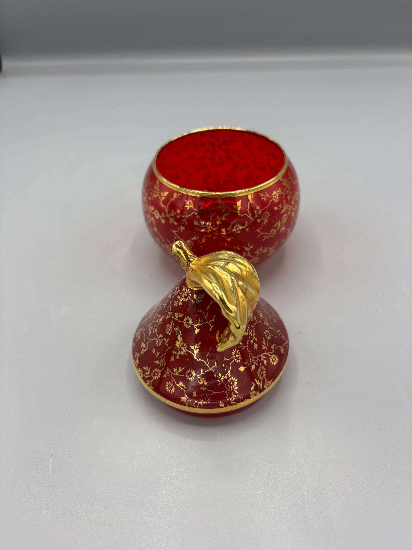 Venetian Glass Bonbonniere- Candy Dish- Ruby Red & Gold