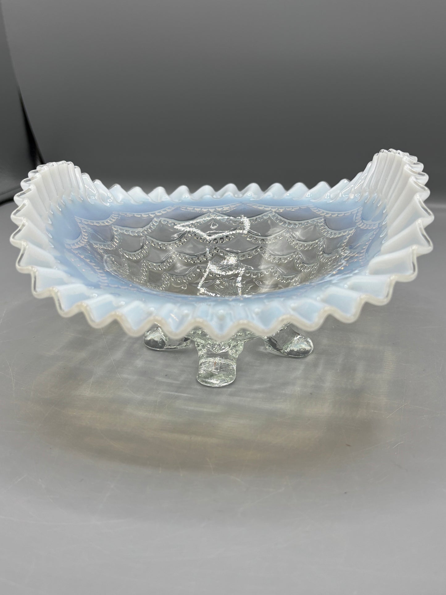 Vintage Northwood opalescent beaded drape ruffle footed bowl