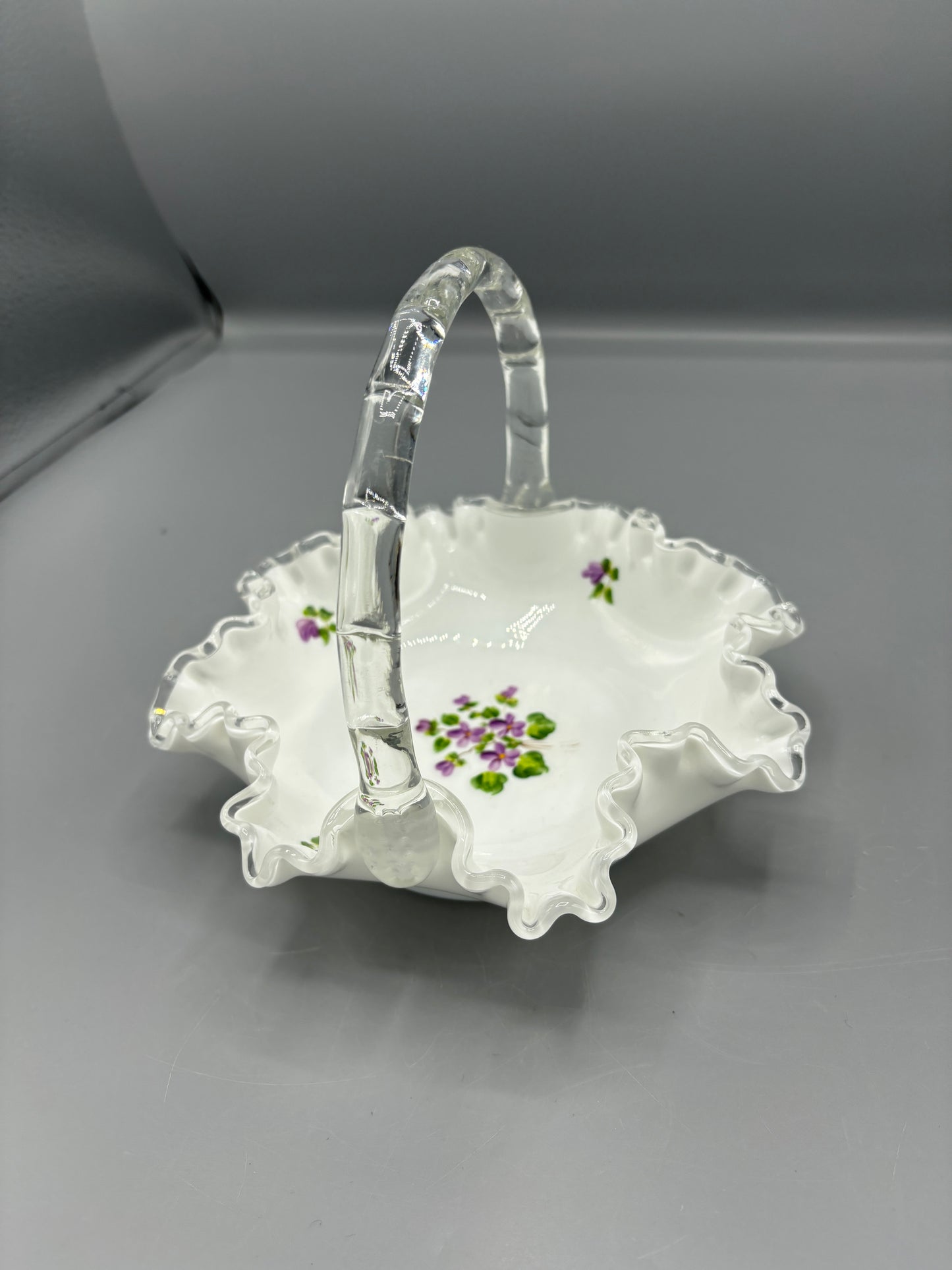 Fenton Violets in the snow bride basket