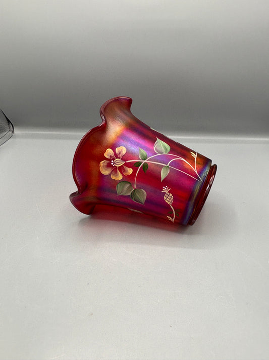 Fenton 100th anniversary ruby red stretch vase with flowers