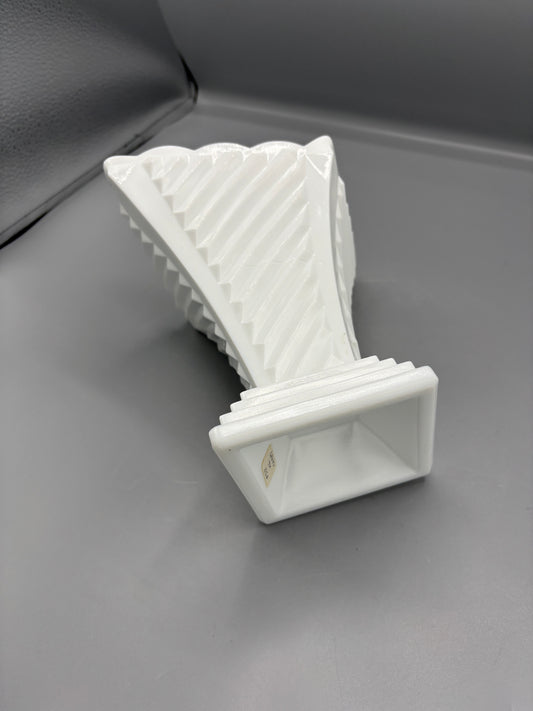 Fenton white glass art deco vase