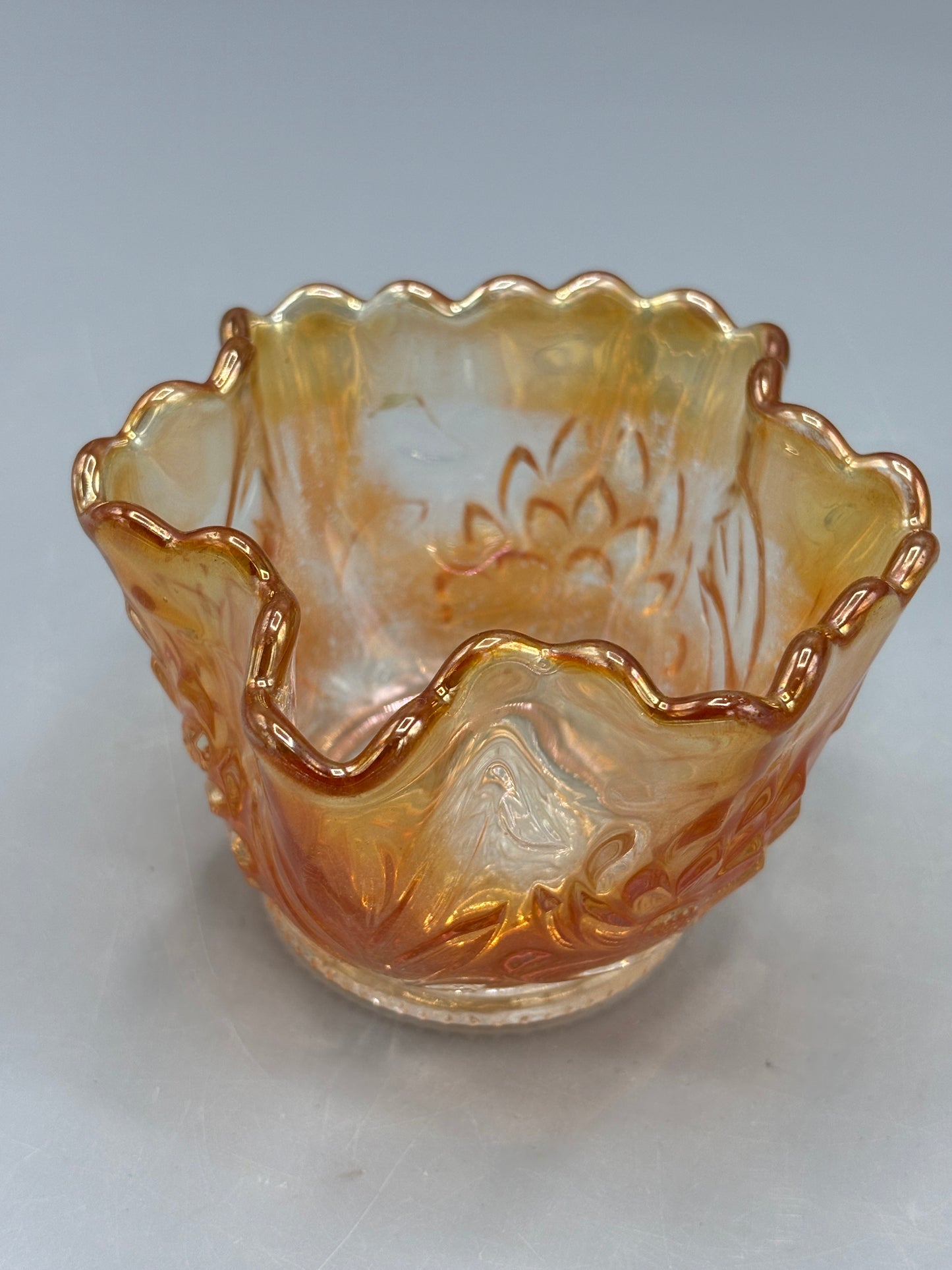 Fenton Marigold Carnival glass Lilys Cat tail whimsey band
