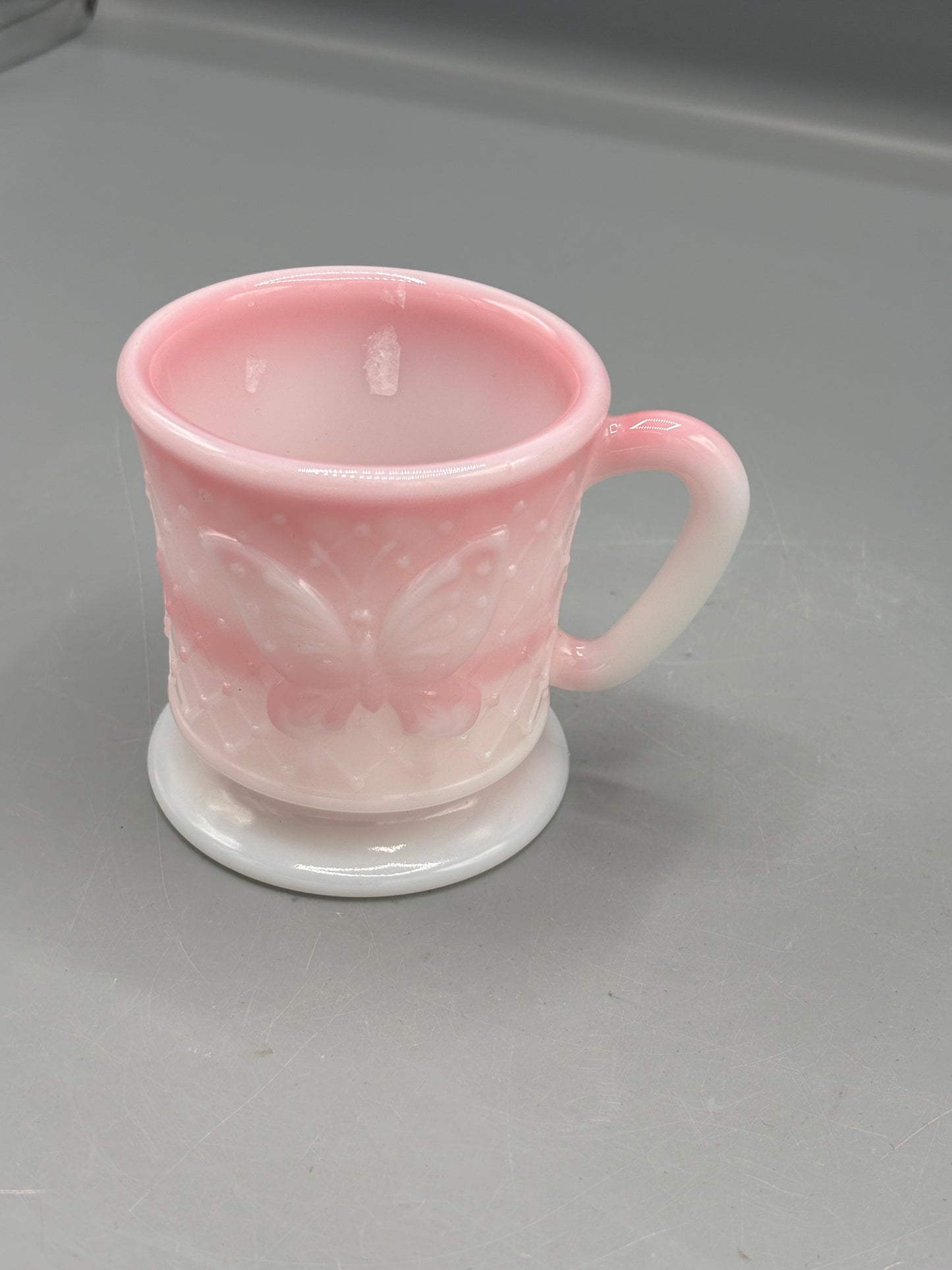 Fenton art glass Rosalene slag glass butterfly mug