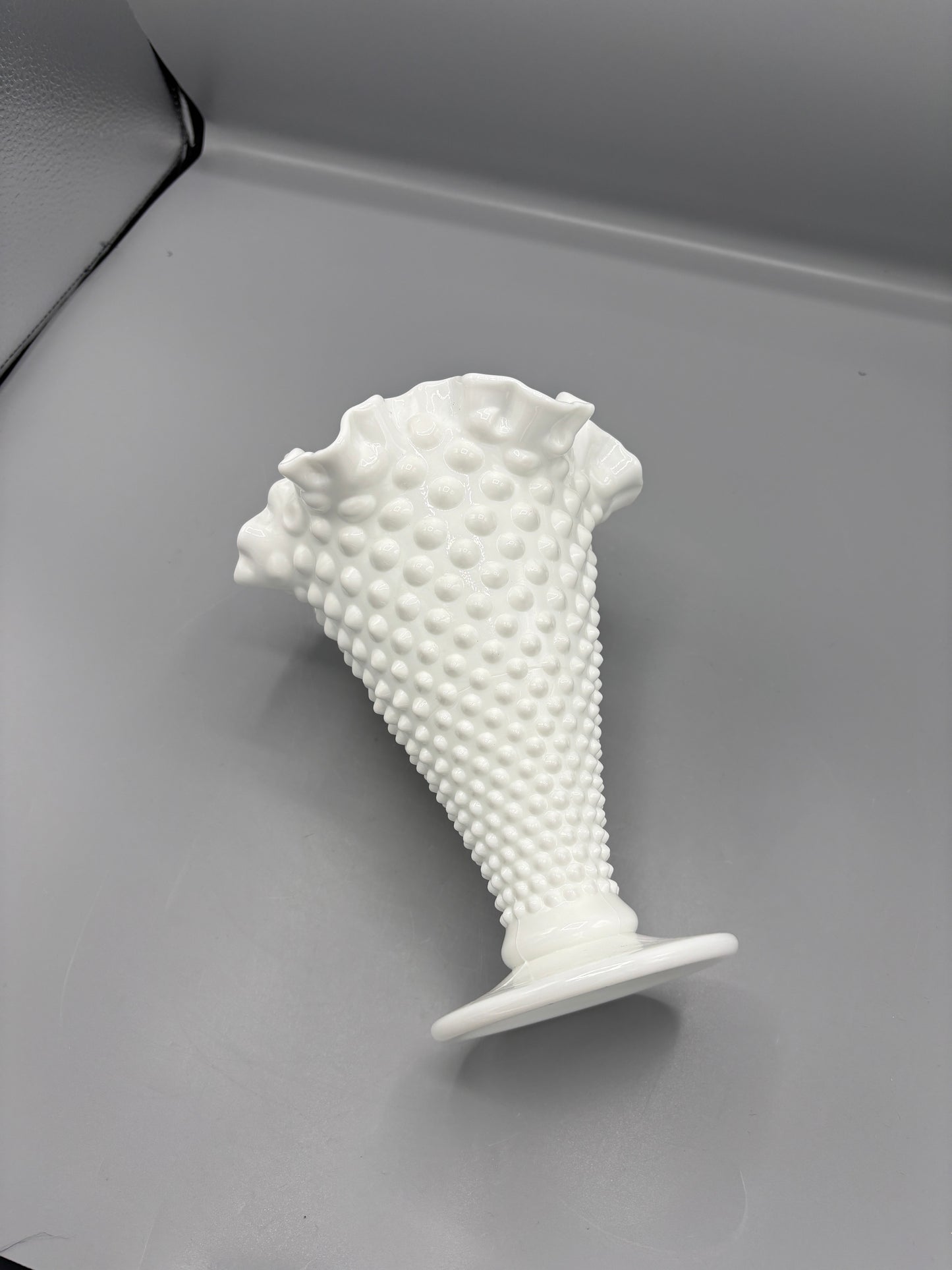 Vintage Fenton hobnail milk glass vase