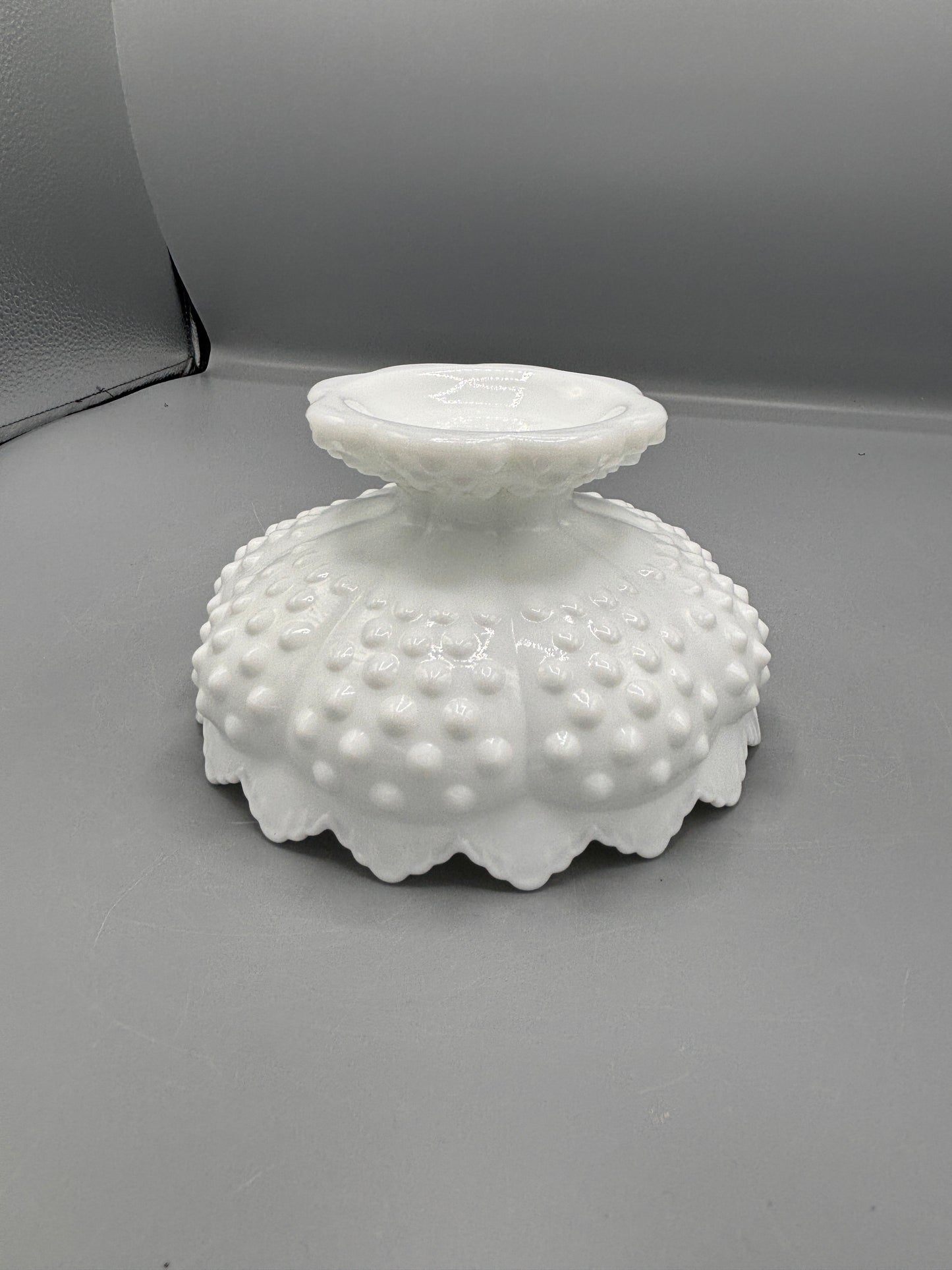 White Fenton hobnail milk glass footed taper candle holder