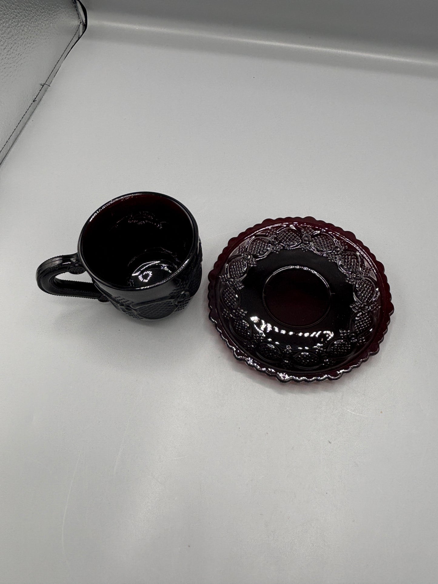 Avon Cape Cod ruby teacup & saucer
