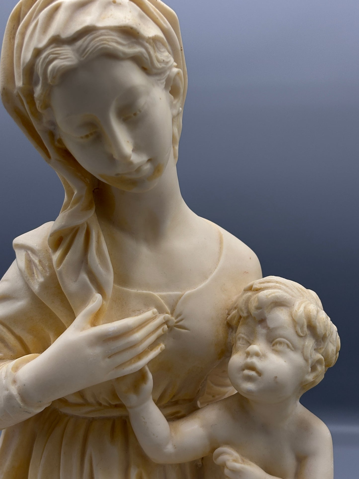 Vintage Santini Virgin Mary & Baby statue on stone base