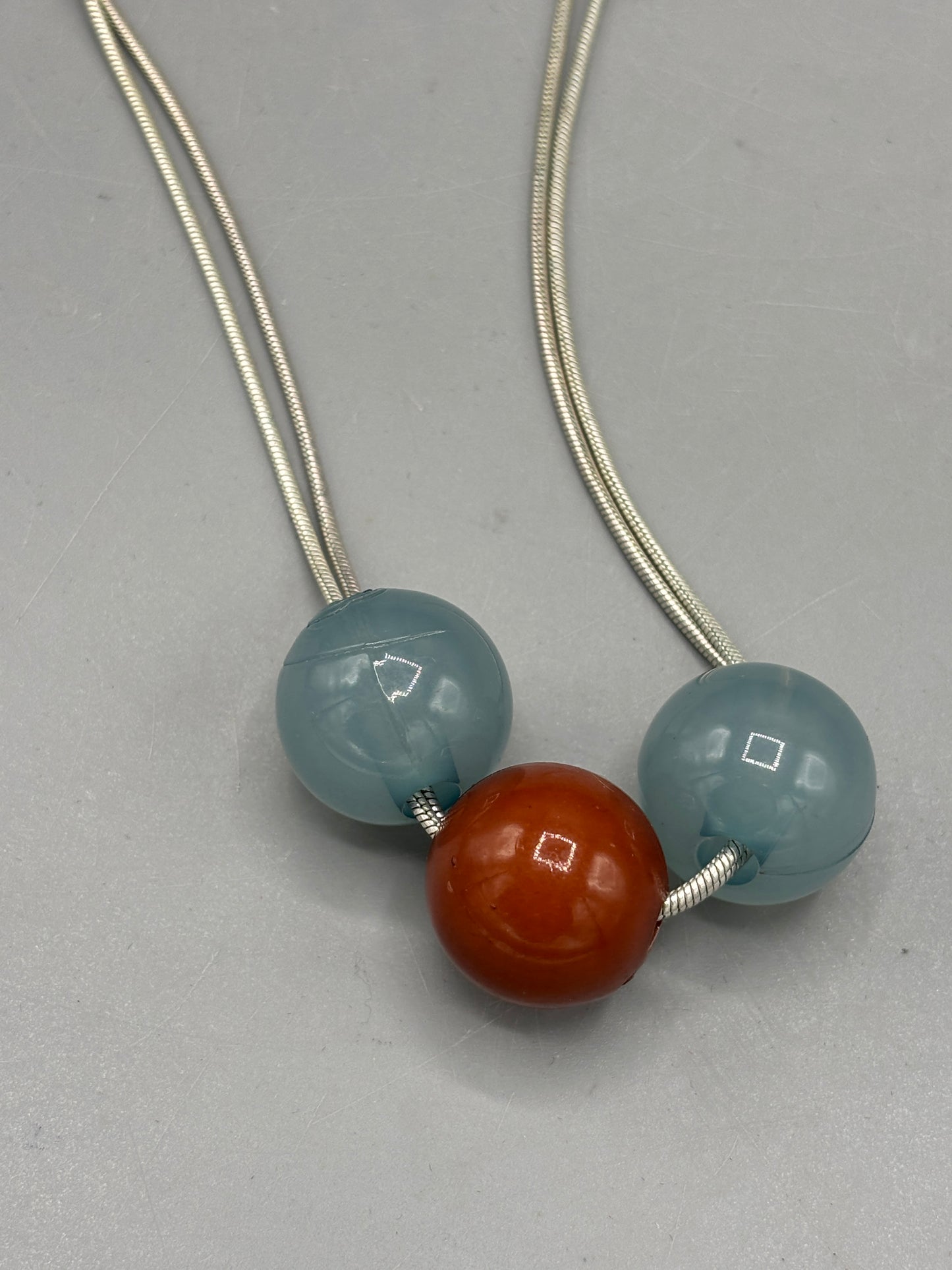 Silver tone blue & brown necklace