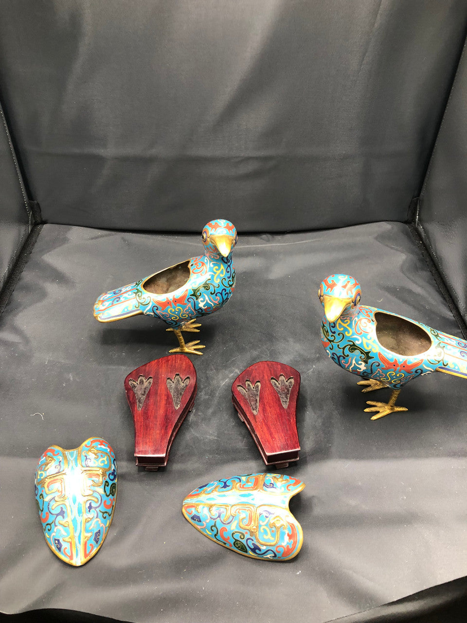 Pair of Cloisonné Crows