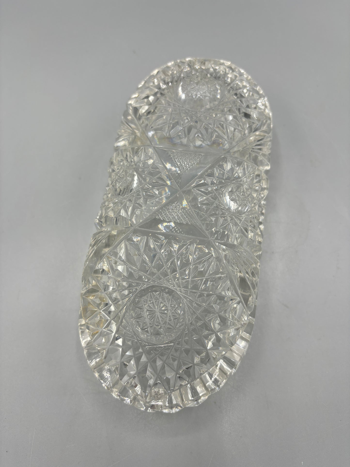 Antique ABC brillant cut crystal rolled relish dish