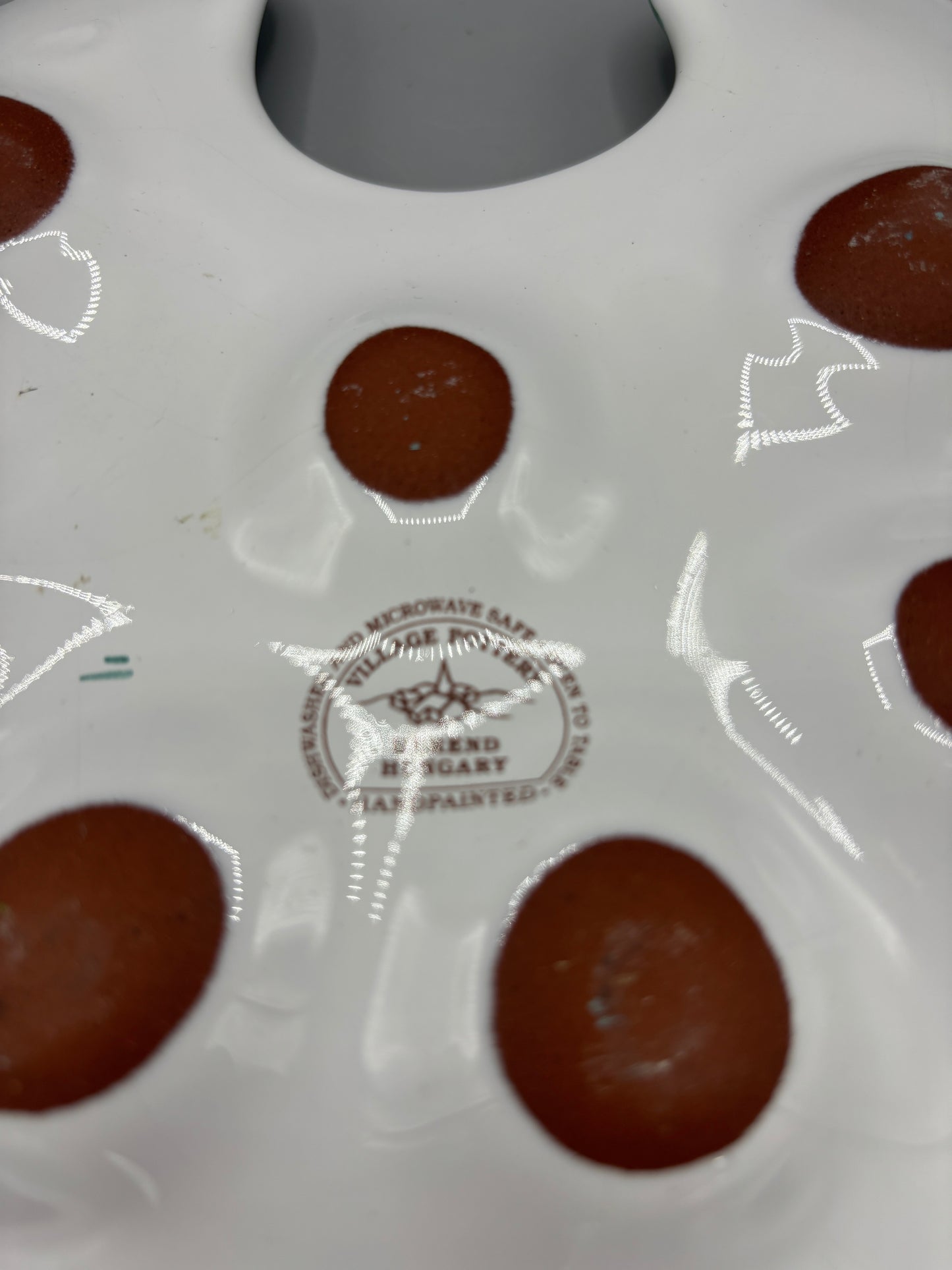 Village pottery hen chick egg plate